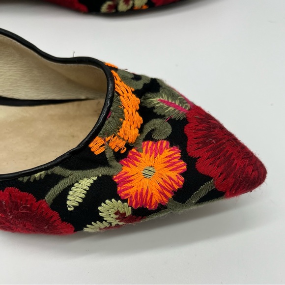 George J. Love Black Floral Embroidered Flats EU 40 Pointed Toe - Picture 6 of 9